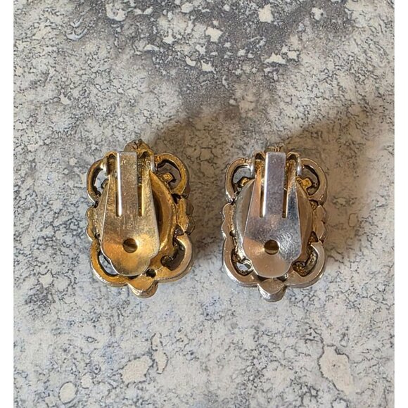 Czech Glass AB Rhinestone Topaz Clip-On Earrings Antique - Picture 3 of 4